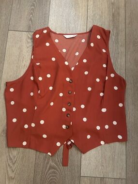 LC by Lauren Conrad Polka Dot Tie-Front V-Neck Top - Rust